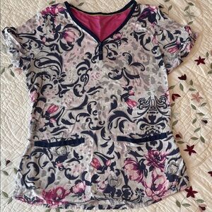 Healing Hands Floral Print Blouse - Pink and Navy